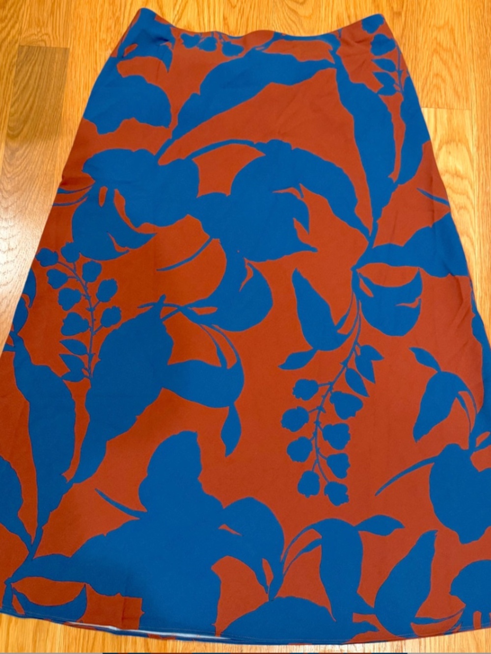 NWT LOFT Botanical Print Midi Skirt Blue Rust Brown
